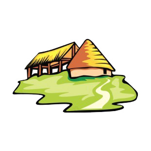 House and shelter with hay roof listed in buildings decals.