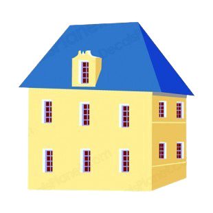 House with blue roof listed in buildings decals.
