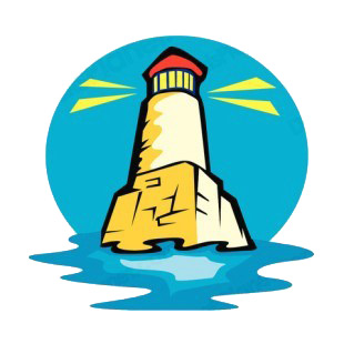 Lighthouse surrounded by water listed in buildings decals.