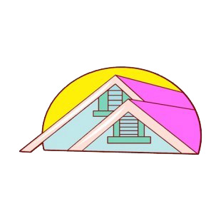 House with pink roof listed in buildings decals.