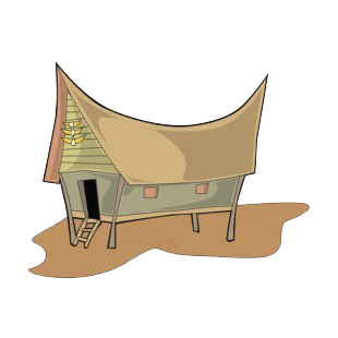 Elevated house with brown roof listed in buildings decals.