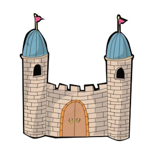 Castle with red flags and wooden door listed in buildings decals.