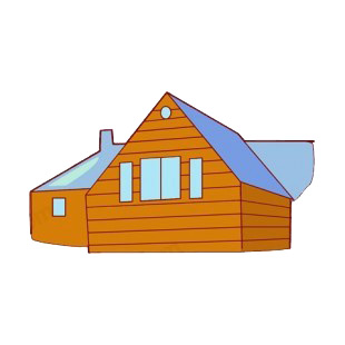 Wooden house with blue roof listed in buildings decals.