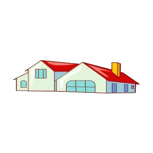 Large house with big garage door and red roof listed in buildings decals.
