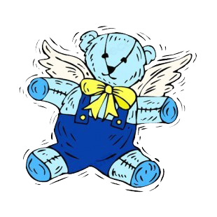 Blue teddy bear with yellow buckle listed in angels decals.