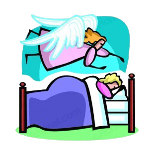 Guardian angel looking over girl sleeping in his bed listed in angels decals.