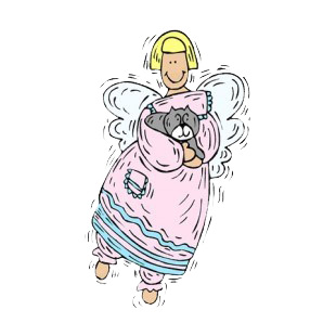 Angel with pink dress holding grey kitten listed in angels decals.