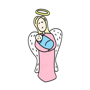 Angel with pink dress holding baby listed in angels decals.