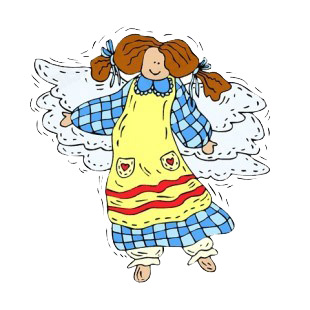 Angel with yellow and blue checkered dress smiling listed in angels decals.