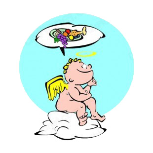 Cherub thinking of food listed in angels decals.