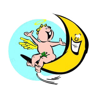 Cherub with moon laughing listed in angels decals.