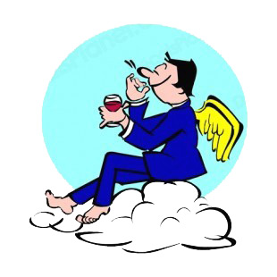 Angel in blue suit drinking wine listed in angels decals.