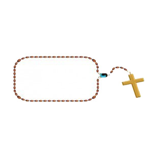 Brown and gold rosary listed in crosses decals.