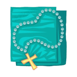 Blue and gold rosary listed in crosses decals.