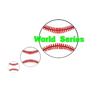 Baseball balls with green world series writing listed in baseball and softball decals.