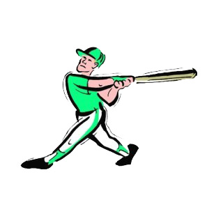 Baseball batter with green jersey swinging listed in baseball and softball decals.