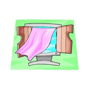 Monitor with cowboy door and pink sheet listed in business decals.