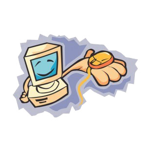Smiling computer giving mouse listed in business decals.