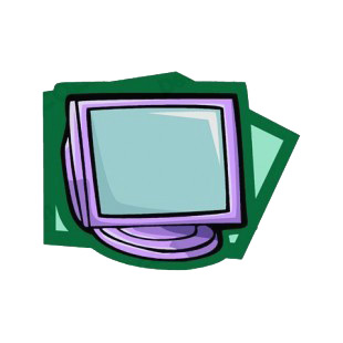 Purple CRT monitor listed in business decals.