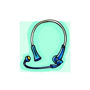 Blue headphones with micro listed in business decals.