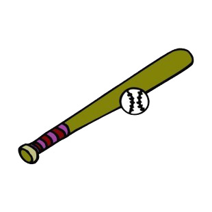 Baseball bat with purple shaft and ball listed in baseball and softball decals.