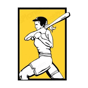 Female baseball batter listed in baseball and softball decals.