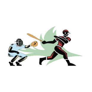Baseball batter and catcher listed in baseball and softball decals.