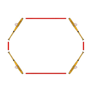 Baseball bat and ball frame listed in baseball and softball decals.