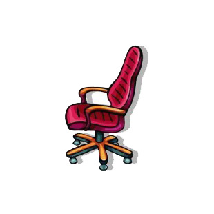 Red and yellow armchair on wheels listed in business decals.