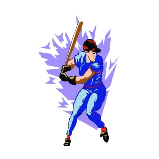 Baseball batter with blue jersey listed in baseball and softball decals.