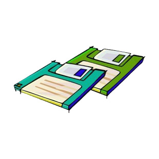 Green and blue floppy disks listed in business decals.