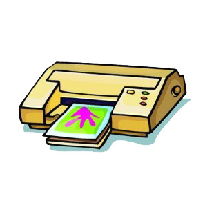 Beige printer with green and red lights listed in business decals.