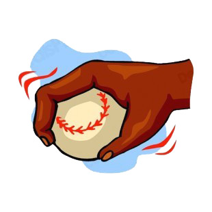 Baseball hand holding ball listed in baseball and softball decals.