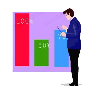Man showing multi colors bar graph listed in business decals.
