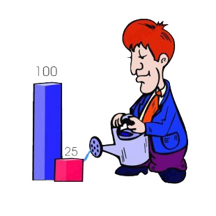 Men watering bar graph listed in business decals.