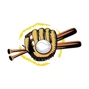 Baseball bats with glove and ball listed in baseball and softball decals.