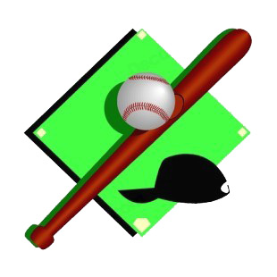 Baseball ball and hat  with bat and diamond field logo listed in baseball and softball decals.