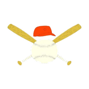 Baseball bats and red hat with ball listed in baseball and softball decals.