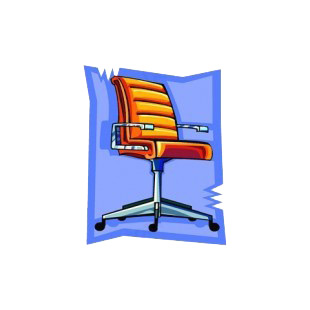 Orange armchair on wheels listed in business decals.