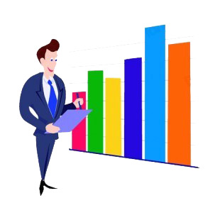 Man examining bar graph listed in business decals.