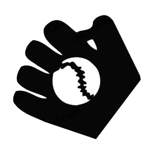 Baseball glove with ball listed in baseball and softball decals.