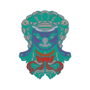 Green blue and red mayan mask listed in figures and artifacts decals.