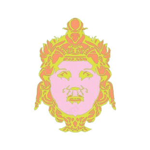Chinese pink orange and gold mask listed in figures and artifacts decals.