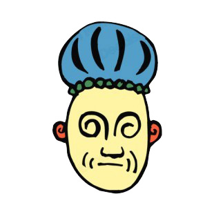 Face with red ears and blue hat mask listed in figures and artifacts decals.
