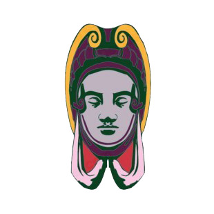 Green and purple native american mask listed in figures and artifacts decals.