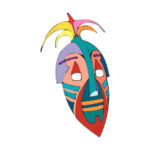 Multi colored aboriginal mask listed in figures and artifacts decals.