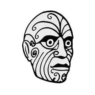 Grey with black drawing aboriginal mask listed in figures and artifacts decals.