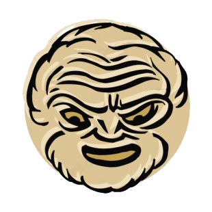 Beige angry old man mask listed in figures and artifacts decals.