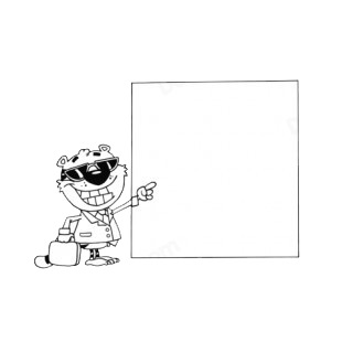 Tiger with sunglasses and suit presenting a blank sign listed in characters decals.