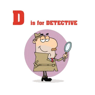 D is for detective  detective with magnifying glass listed in characters decals.